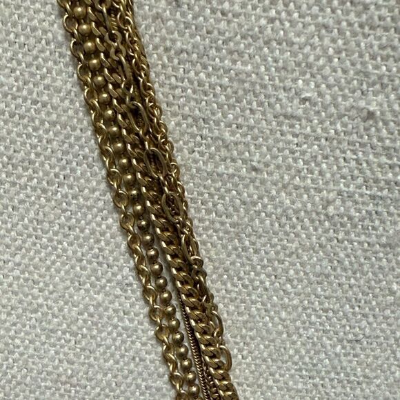 Coldwater Creek Signed 7 Strand GoldTone Necklace with Amber Colored Pendant. - Picture 4 of 7